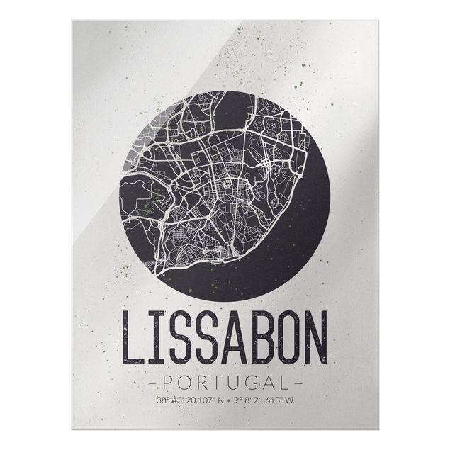 Glasschilderijen Lisbon City Map - Retro