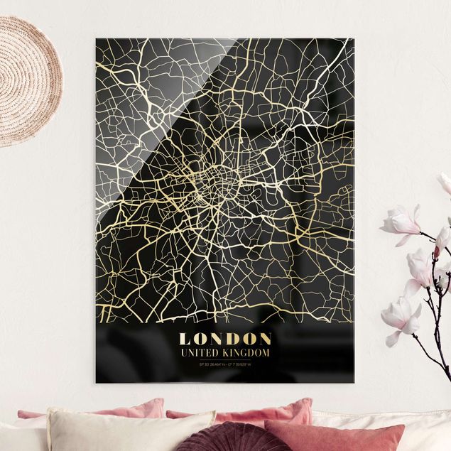 Magnettafel Glas London City Map - Classic Black