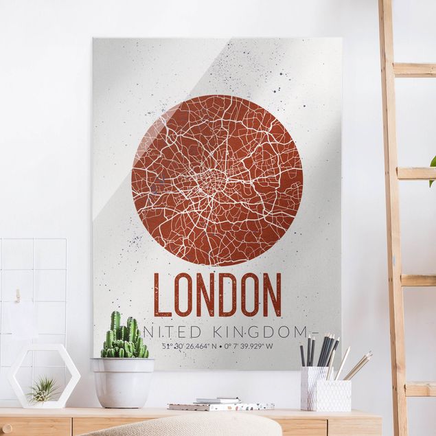 Magnettafel Glas City Map London - Retro