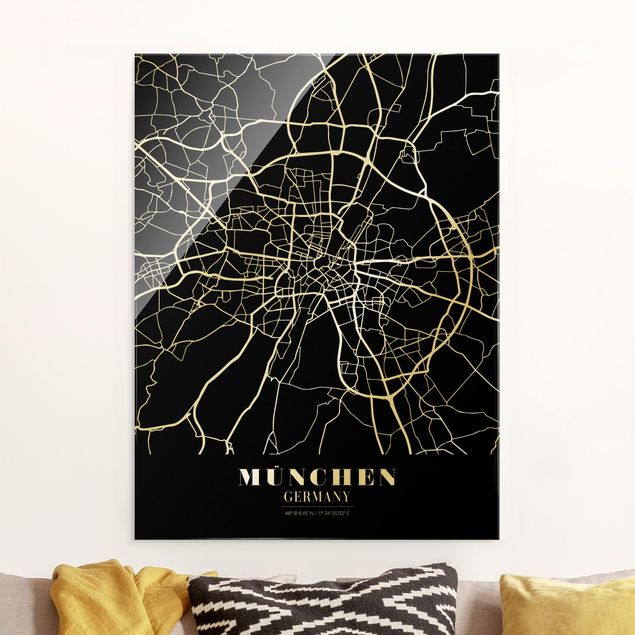 Magnettafel Glas Munich City Map - Classic Black
