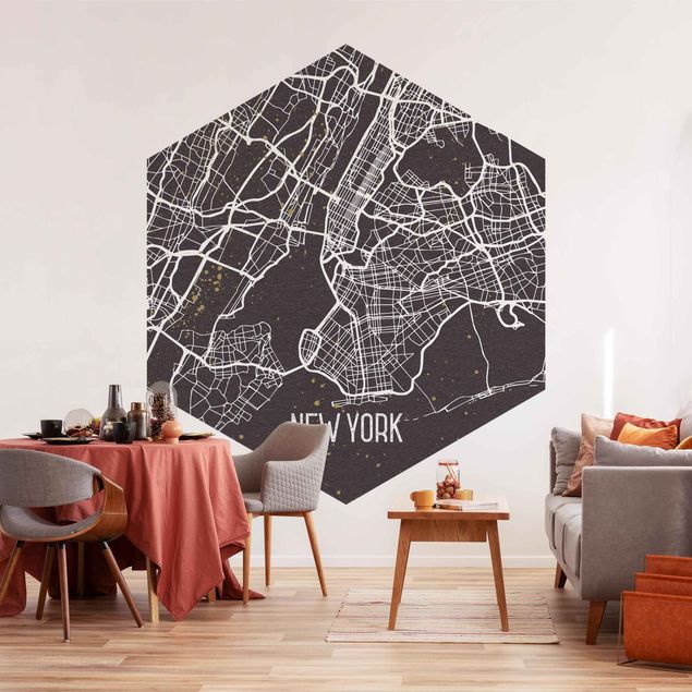 Hexagon Behang City Map New York- Retro