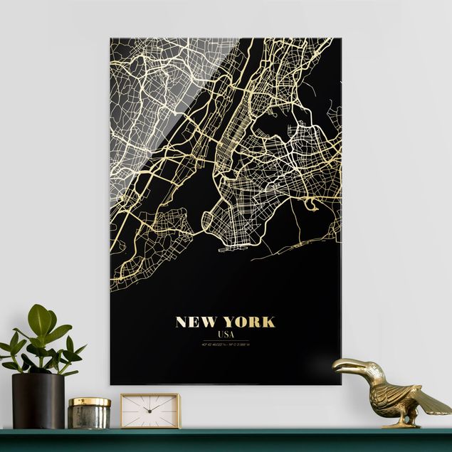 Glas Magnettafel New York City Map - Classic Black