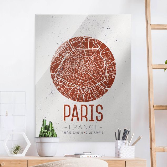 Glas Magnettafel City Map Paris - Retro