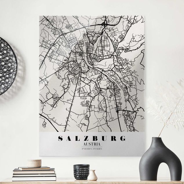 Glas Magnetboard Salzburg City Map - Classic