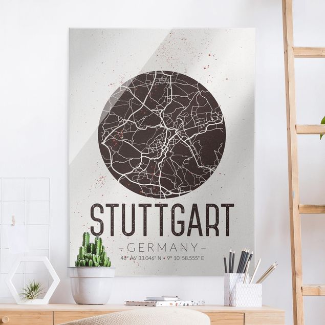 Glas Magnetboard Stuttgart City Map - Retro