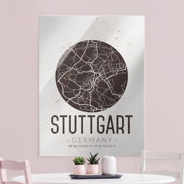 Glasschilderijen Stuttgart City Map - Retro