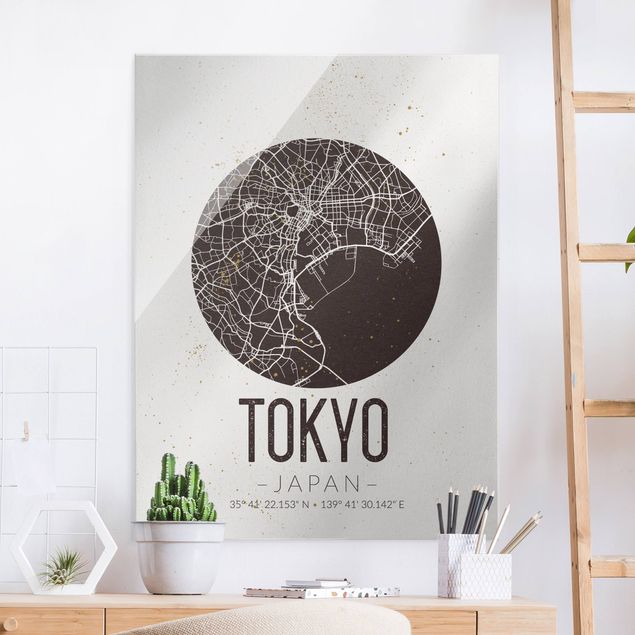 Glas Magnettafel Tokyo City Map - Retro