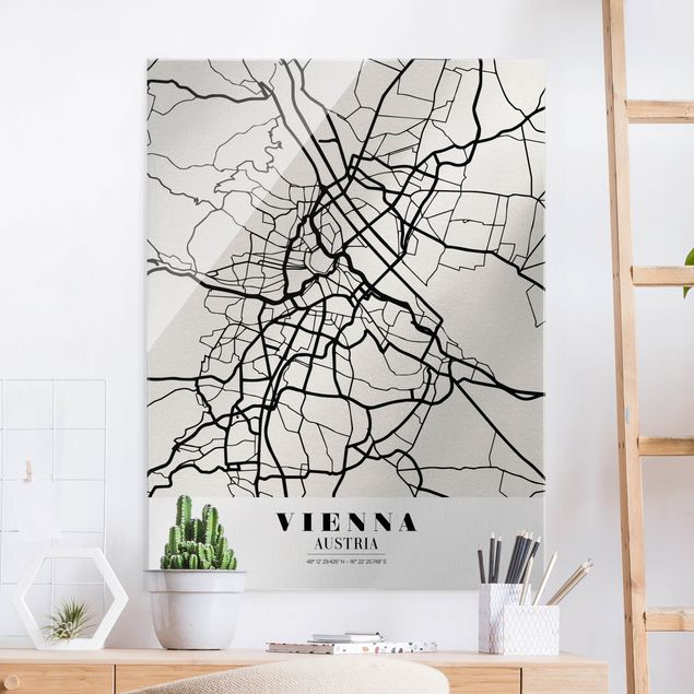 Glas Magnetboard Vienna City Map - Classic