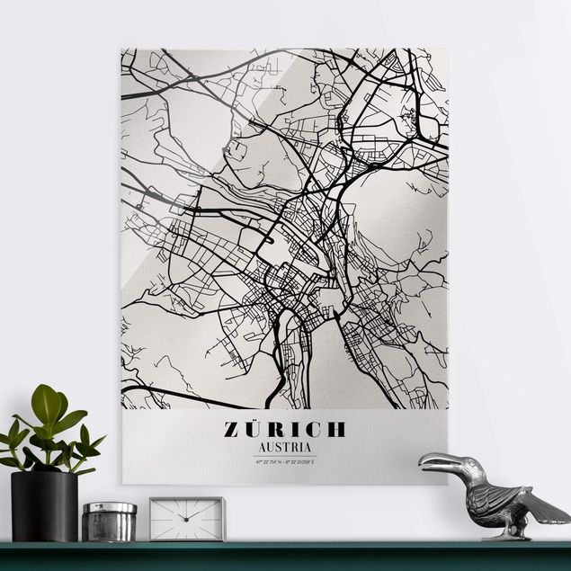 Glas Magnetboard Zurich City Map - Classic
