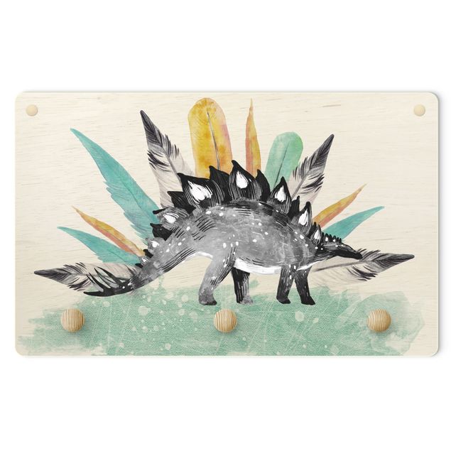 Wandkapstokken voor kinderen Stegosaurus With Crown Of Feathers