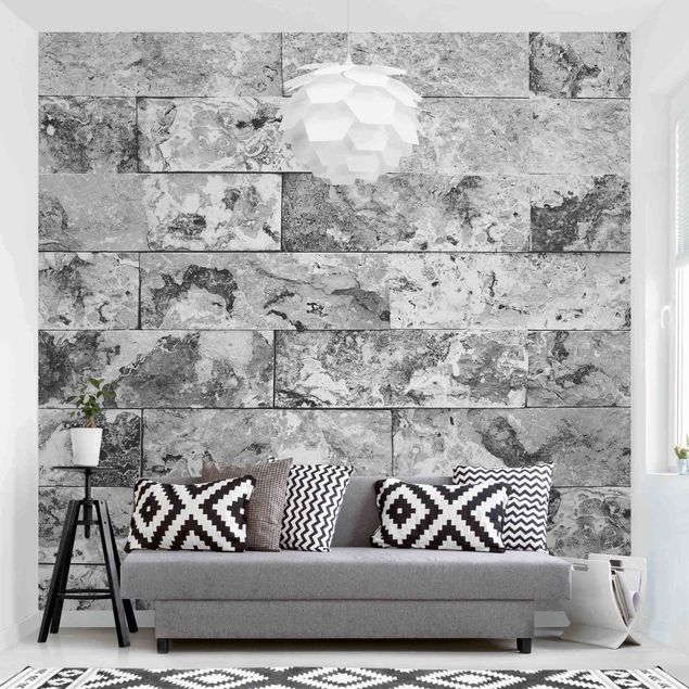 Fotobehang Stone Wall Natural Marble Grey