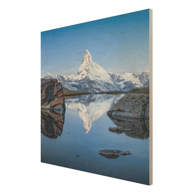 Houten schilderijen Stellisee Lake In Front Of The Matterhorn
