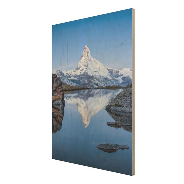 Houten schilderijen Stellisee Lake In Front Of The Matterhorn