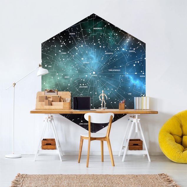 Hexagon Behang Stellar Constellation Map Galactic Nebula