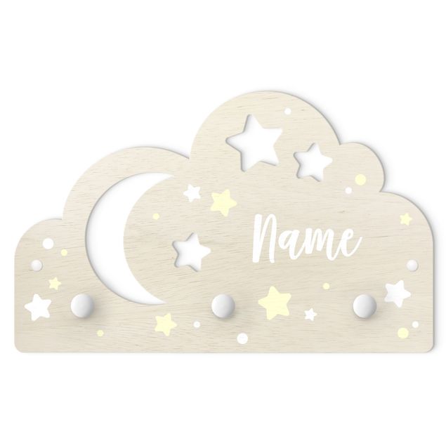 Wandkapstokken voor kinderen Starry Cloud And Moon With Customised Name
