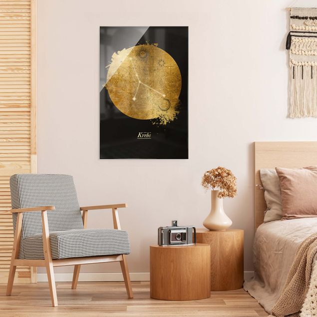 Glasschilderijen Zodiac Sign Cancer Gray Gold
