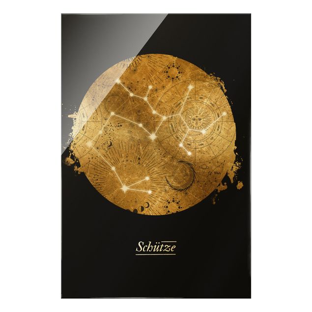 Glasschilderijen Zodiac Sign Sagittarius Gray Gold