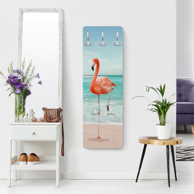 Wandkapstokken houten paneel Beach With Flamingo