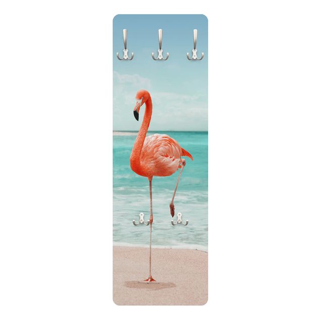 Wandkapstokken houten paneel Beach With Flamingo