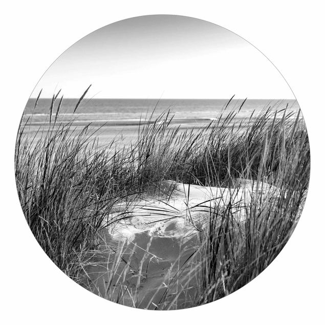 Behangcirkel Beach Dune At The Sea Black And White