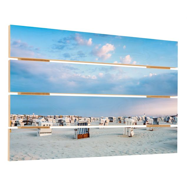 Houten schilderijen op plank Beach Chairs On The North Sea Beach