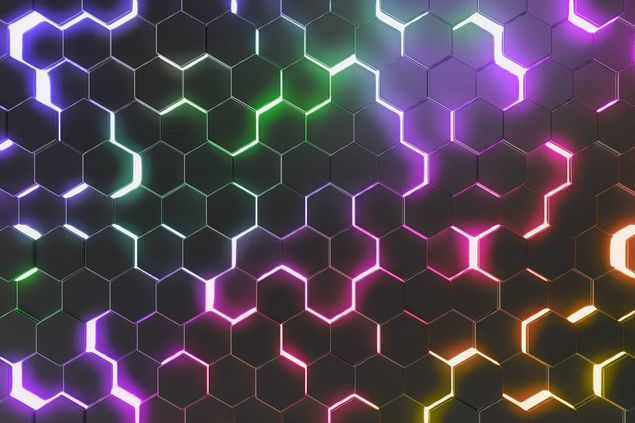 Keukenachterwanden - Hexagonal Pattern With Neon Light