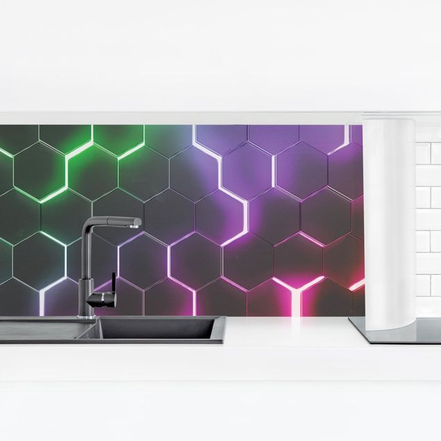 Achterwand in keuken Hexagonal Pattern With Neon Light