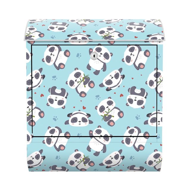 Brievenbussen Cute Panda With Paw Prints And Hearts Pastel Blue