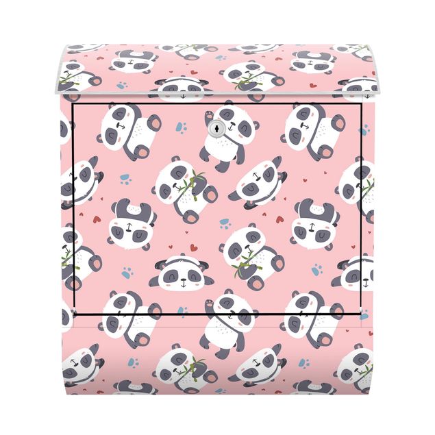 Brievenbussen Cute Panda With Paw Prints And Hearts Pastel Pink