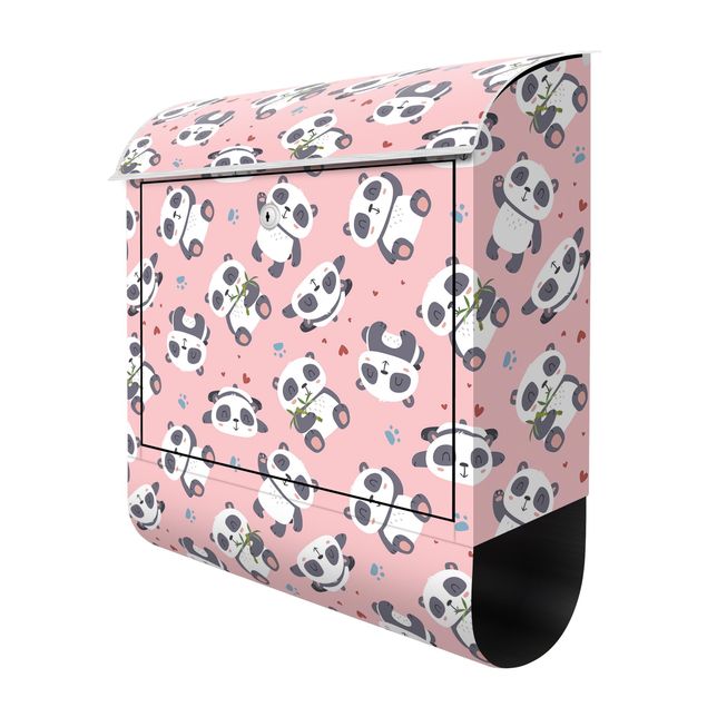 Brievenbussen Cute Panda With Paw Prints And Hearts Pastel Pink