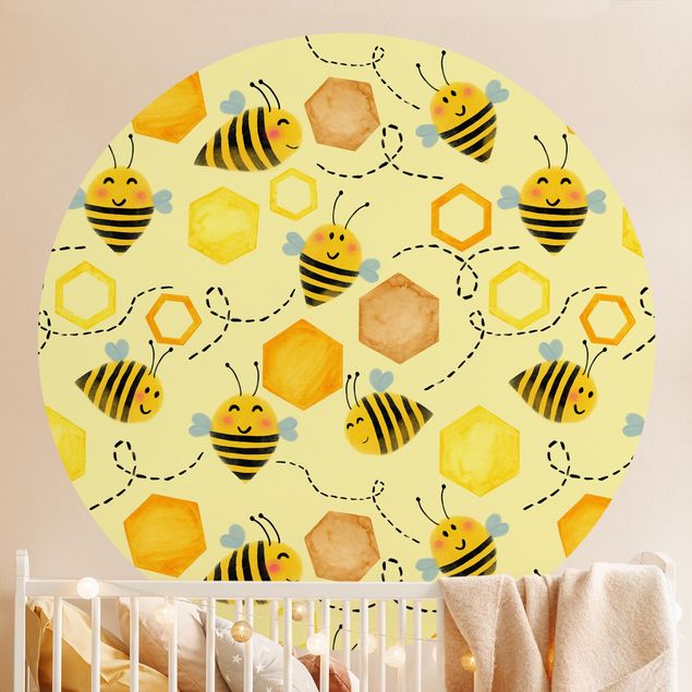 Behangcirkel Sweet Honey With Bees Illustration