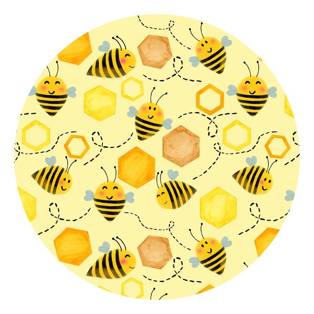 Behangcirkel Sweet Honey With Bees Illustration
