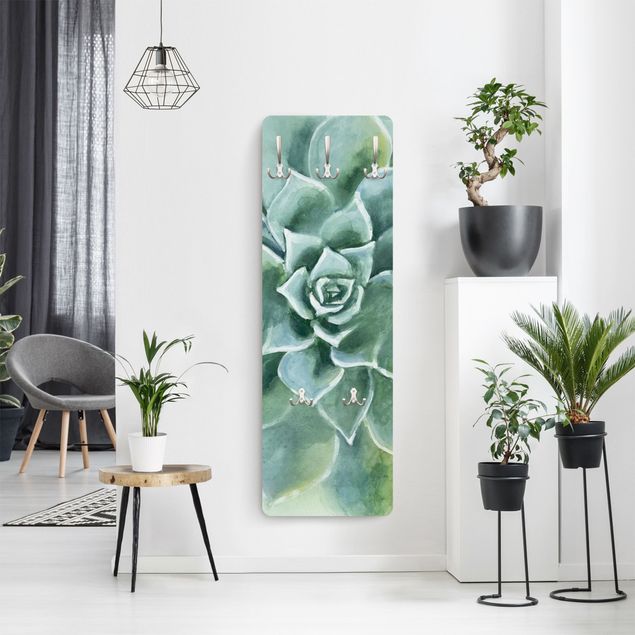 Wandkapstokken houten paneel Succulent Plant Watercolour Dark