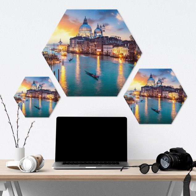 Hexagons Aluminium Dibond schilderijen Sunset in Venice