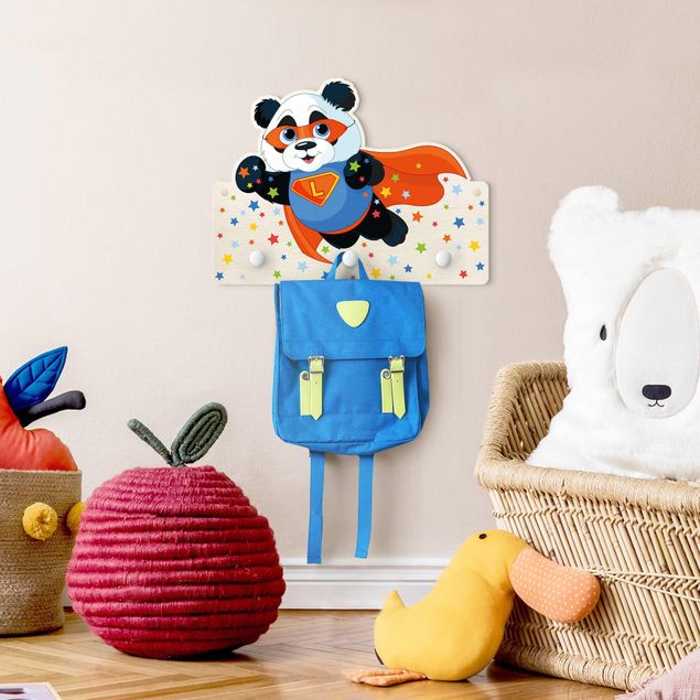 Wandkapstokken voor kinderen Super Panda With Desired Letters