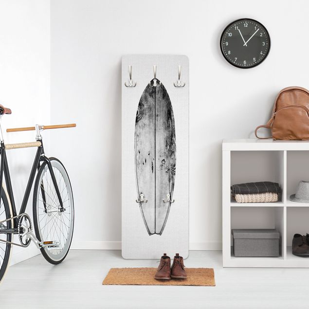 Wandkapstokken houten paneel - Surfboard