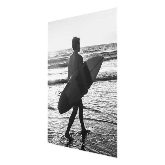 Glasschilderijen - Surfer Boy At Sunset
