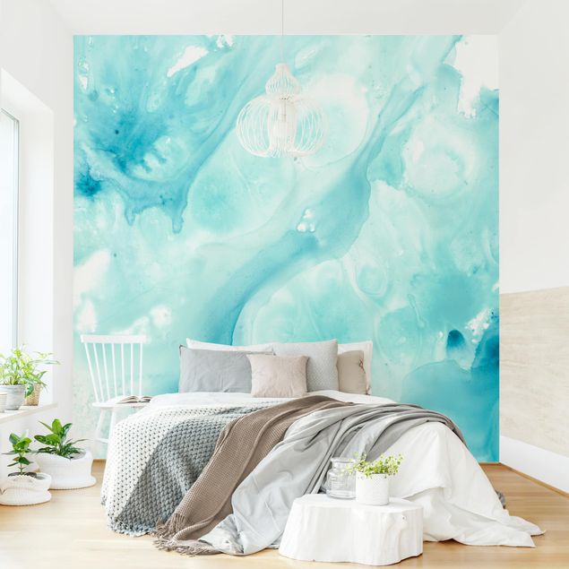 Fotobehang Emulsion In White And Turquoise I