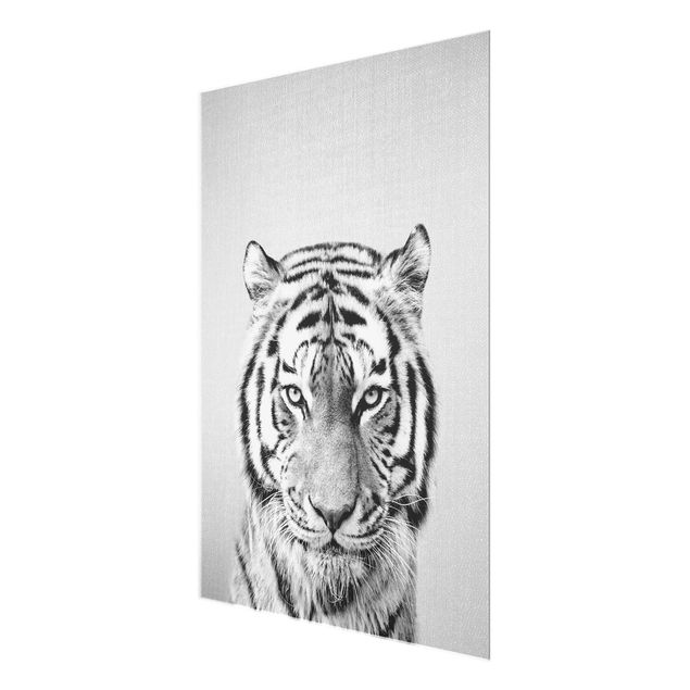 Glasschilderijen - Tiger Tiago Black And White