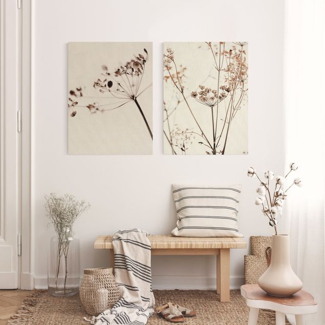 Natuurlijk canvas schilderijen - 2-delig  Dried Flowers Set