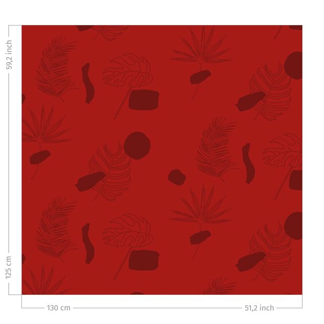 gordijn patroon Tropical Leaf Pattern - Red