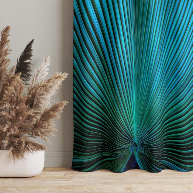 modern gordijn Tropical Plants Palm Leaf In Turquoise ll