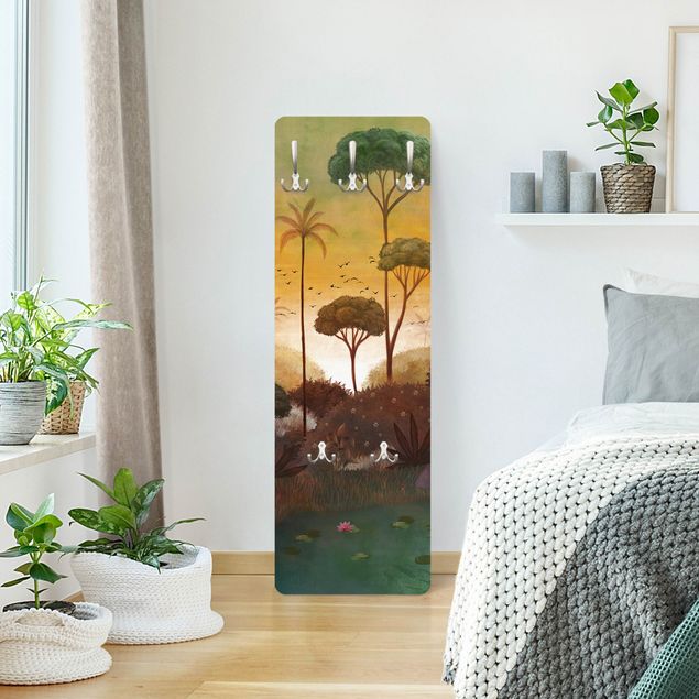 Wandkapstokken houten paneel - Tropical Sunrise