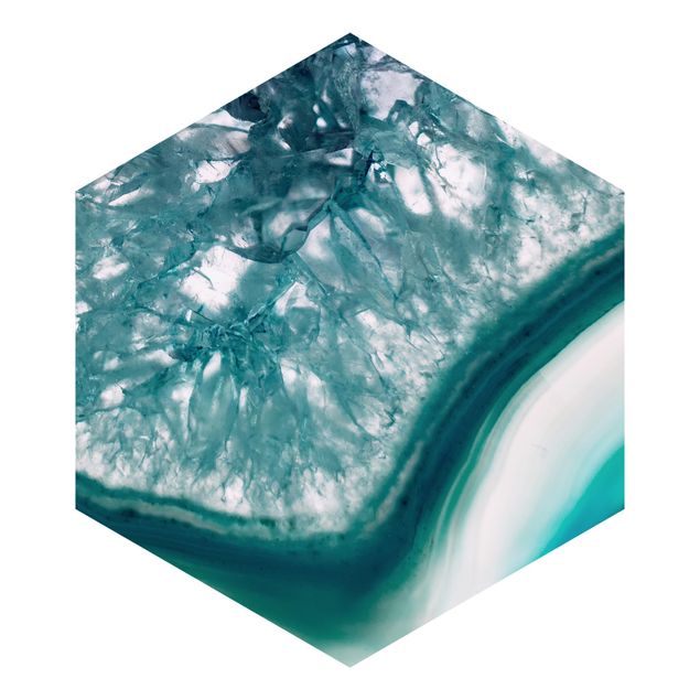 Hexagon Behang Turquoise Crystal