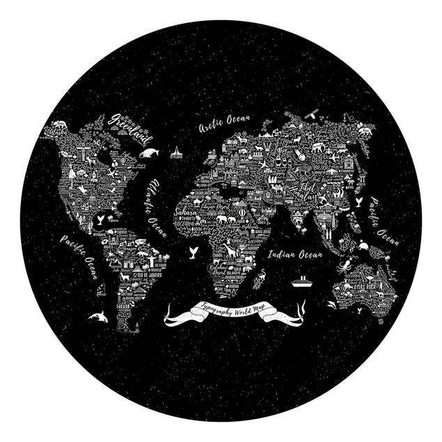 Behangcirkel Typography World Map Black