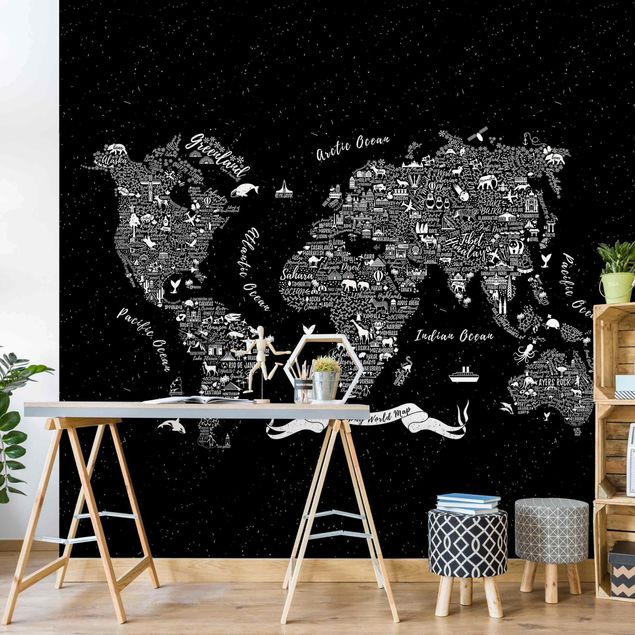Fotobehang Typography World Map Black