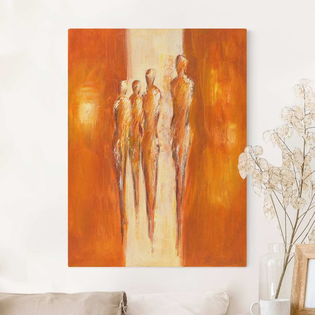 Canvas schilderijen - Goud Four Figures In Orange 02