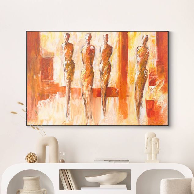 Verwisselbaar schilderij - Four Figures In Orange