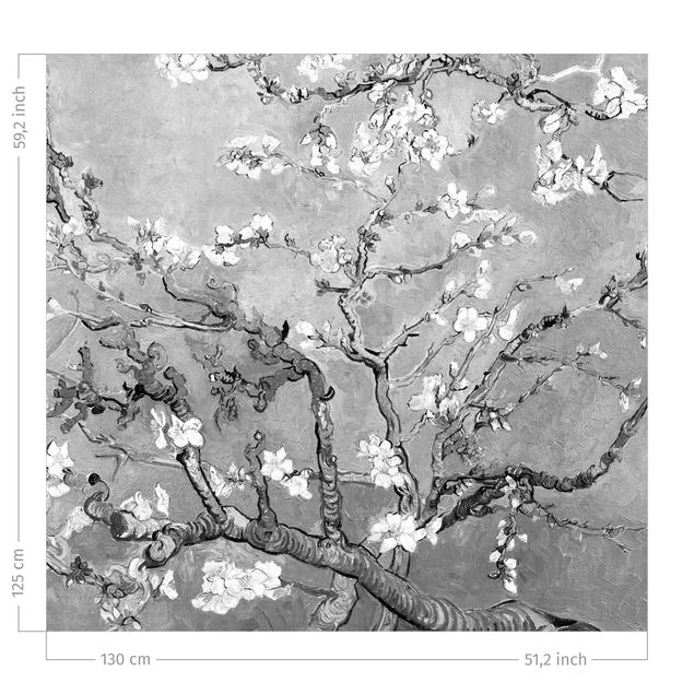 Raamgordijnen Vincent Van Gogh - Almond Blossom Black And White