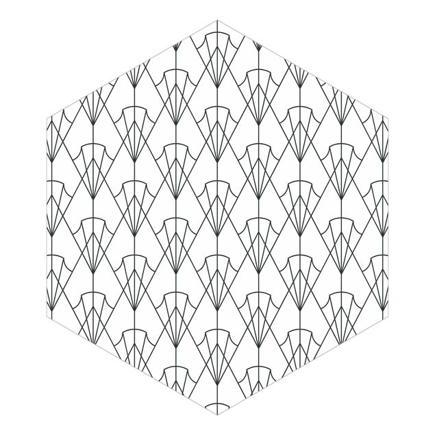 Hexagon Behang Vintage Art Deco Pattern Arrows XXL Black